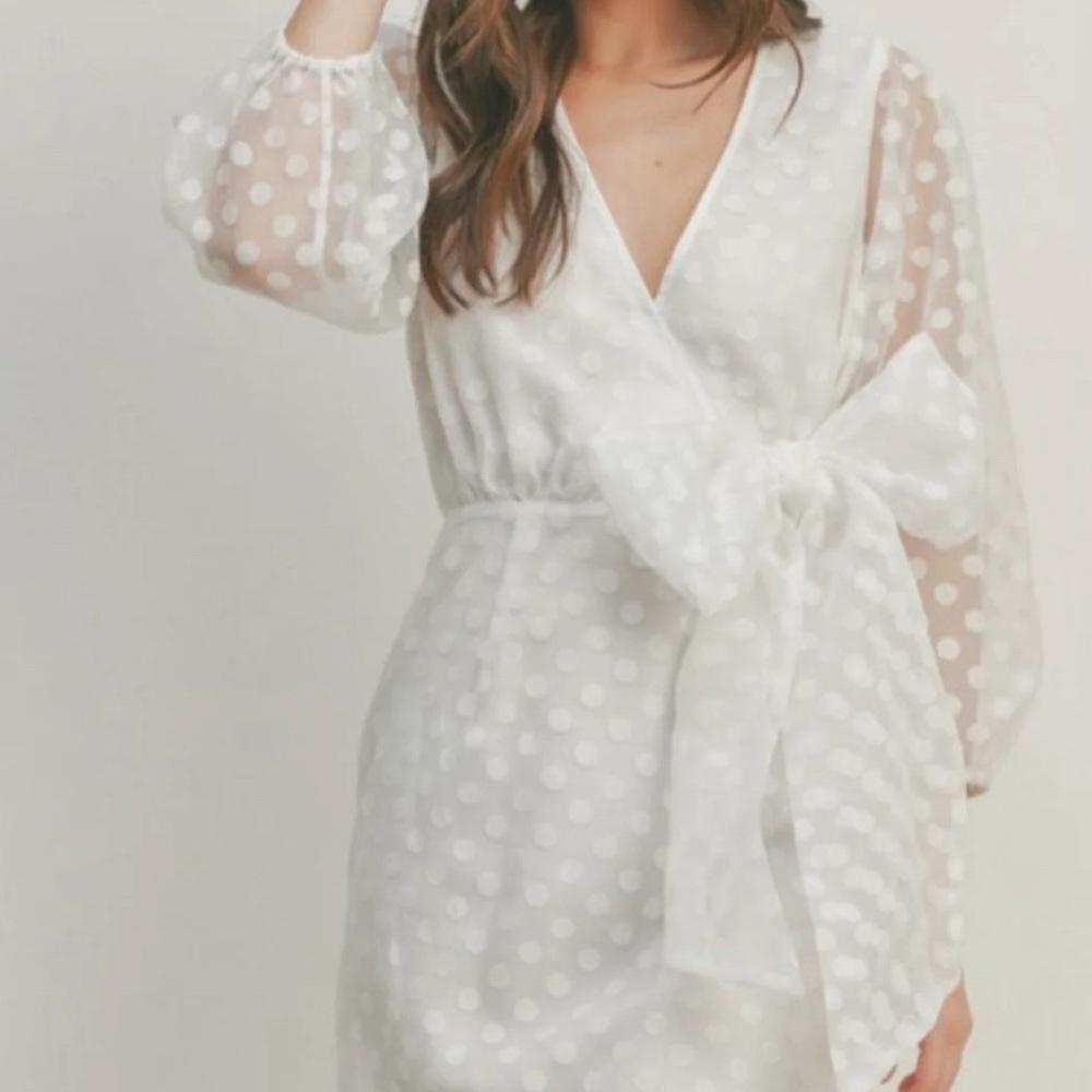 Lush White Sheer Dot Mini Dress Small